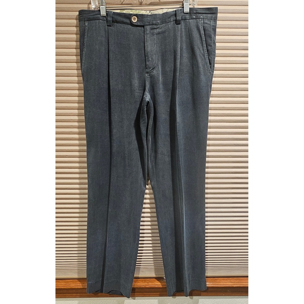 Tommy Bahama Mens Silk Cotton Herringbone Pleated Pants Gray 35x34